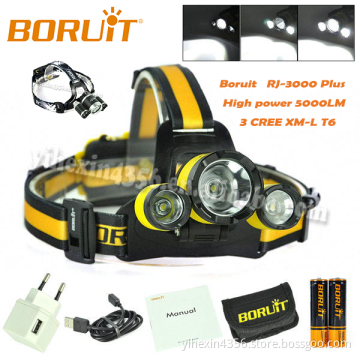 2017 Hot Sale Boruit RJ-3000 plus 5000 Lumens Super Bright T6 LED Headlamp With SOS Whistle